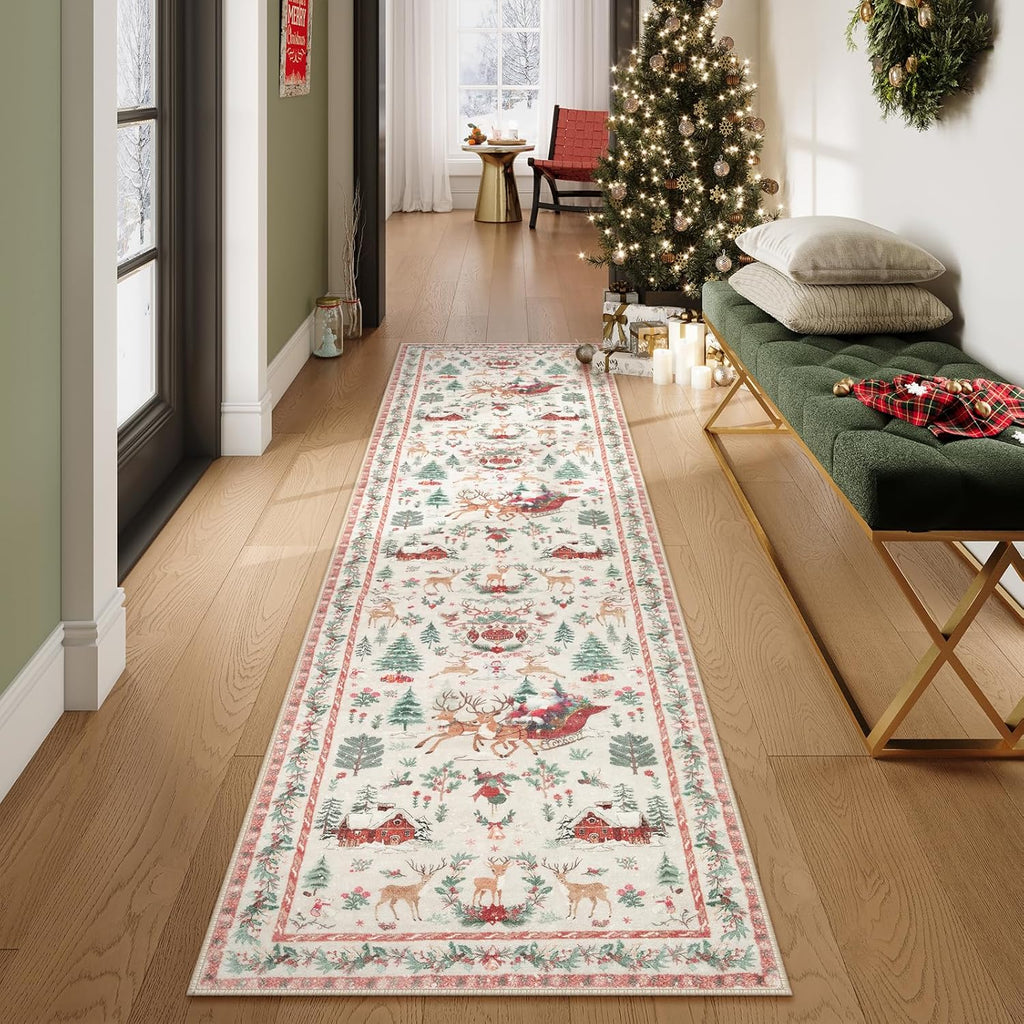 🎄🔥Soft Christmas Tree Santa Claus Carpet Runner