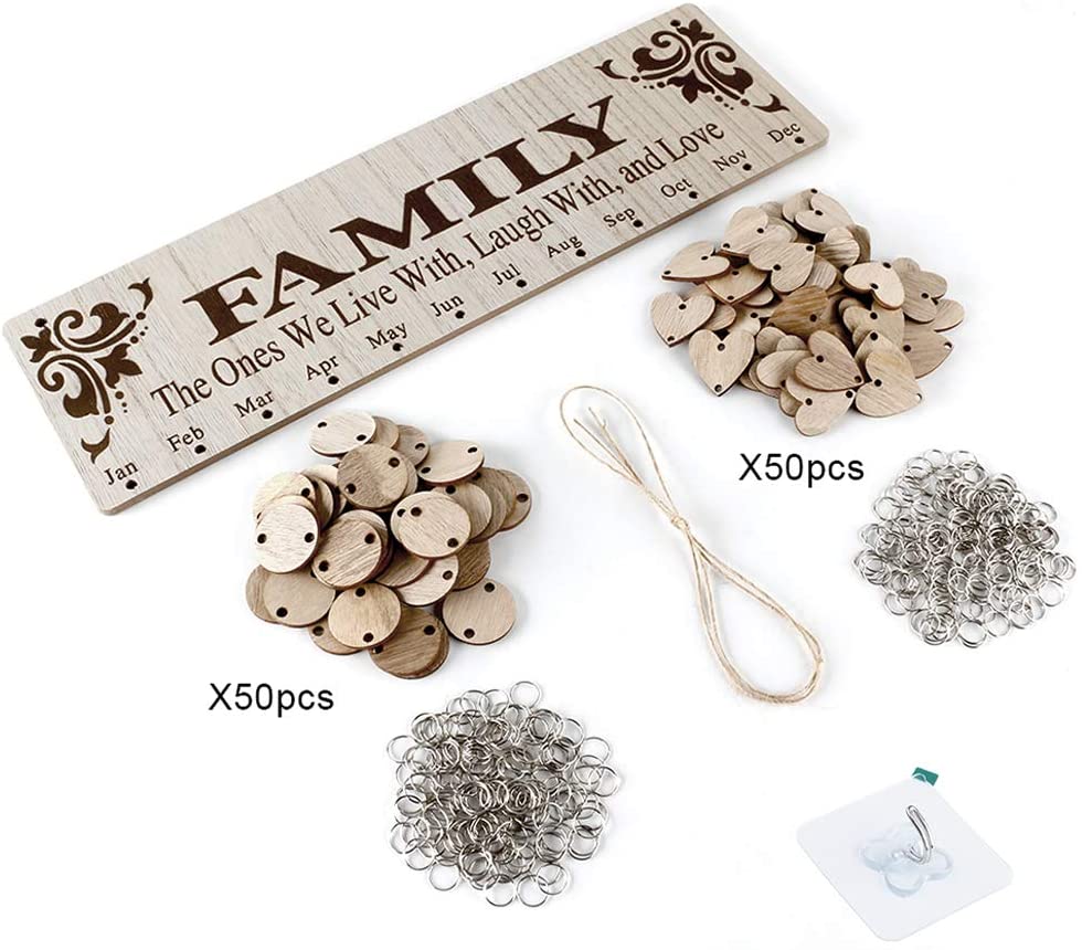 Gifts for Moms Dads - Wooden Family Birthday Reminder Calendar Board.